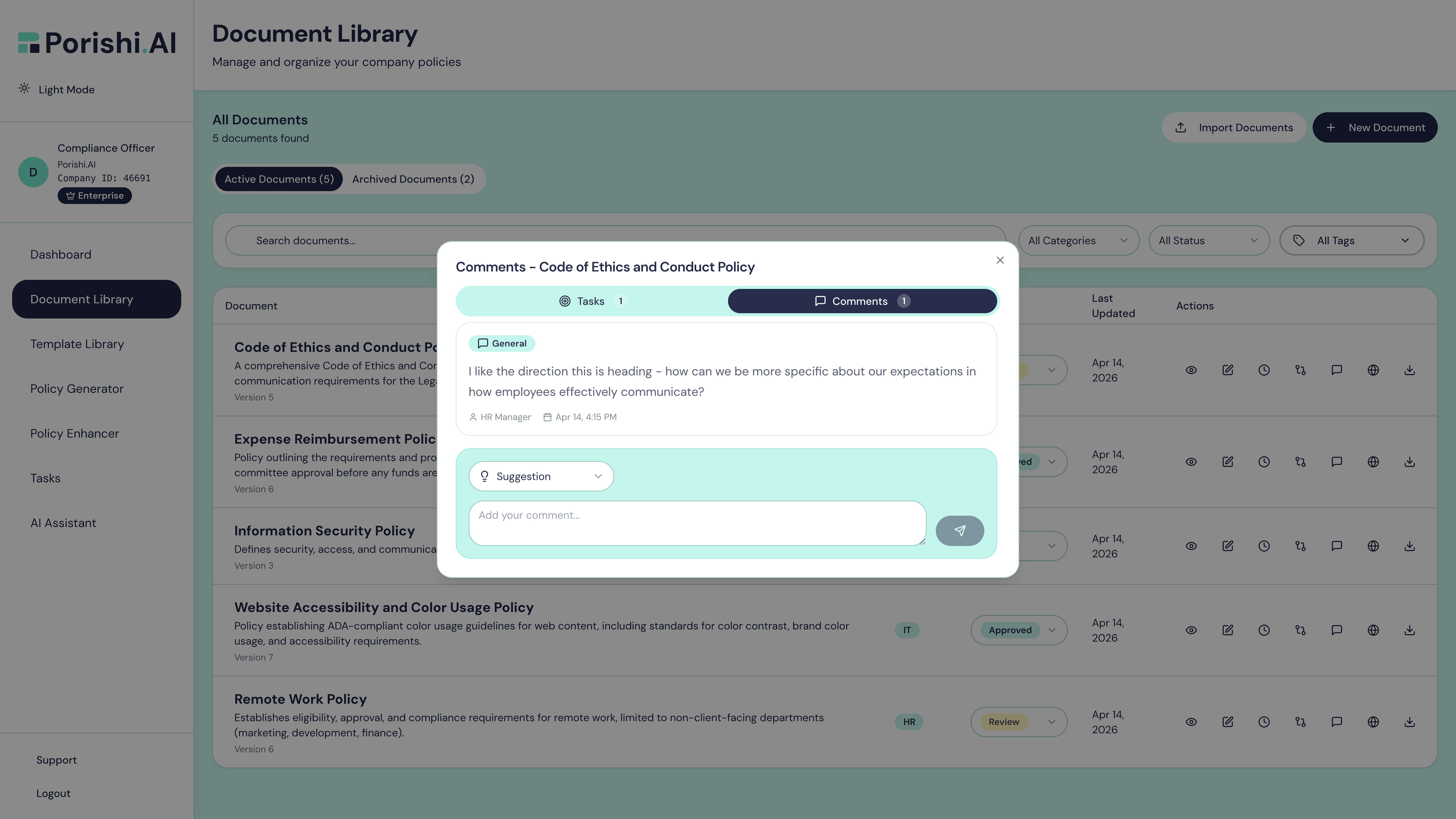 Inline comments and discussion on a policy document